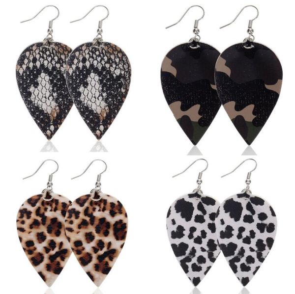 

fashion pu leather leaves shape earrings leopard snakeskin pattern pendant earring dangle ear hook eardrop for women designer jewelry gifts, Silver