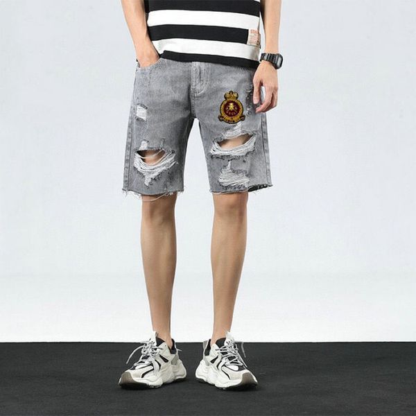 

wholesale-2020 summer loose men short jeans soft and comfortable embroidery denim shorts jeans pants fashion with holes men designer shorts, Blue