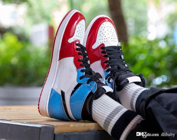 

air authentic 1 high og fearless basketball shoes university blue-varsity red-black retro 1s unc chicago sports sneakers ck5666-100