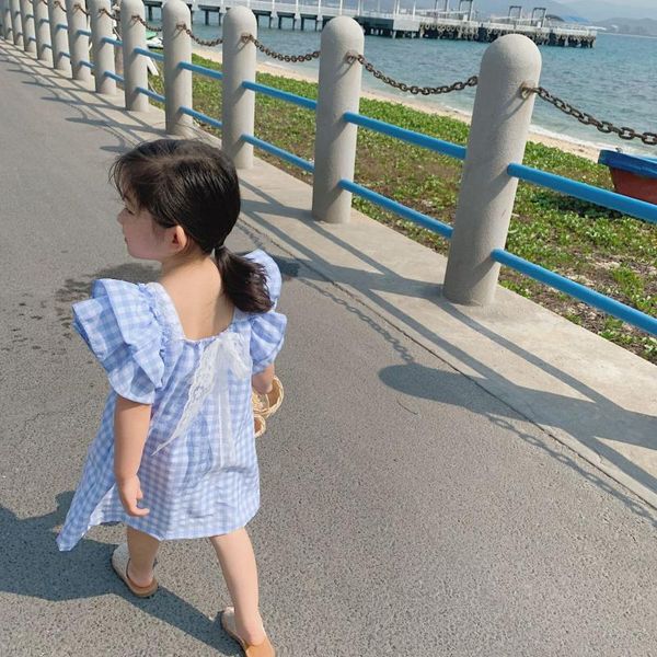 

girl's dresses 2021 summer arrival girls fashion plaid dress kids princess back bow for, Red;yellow