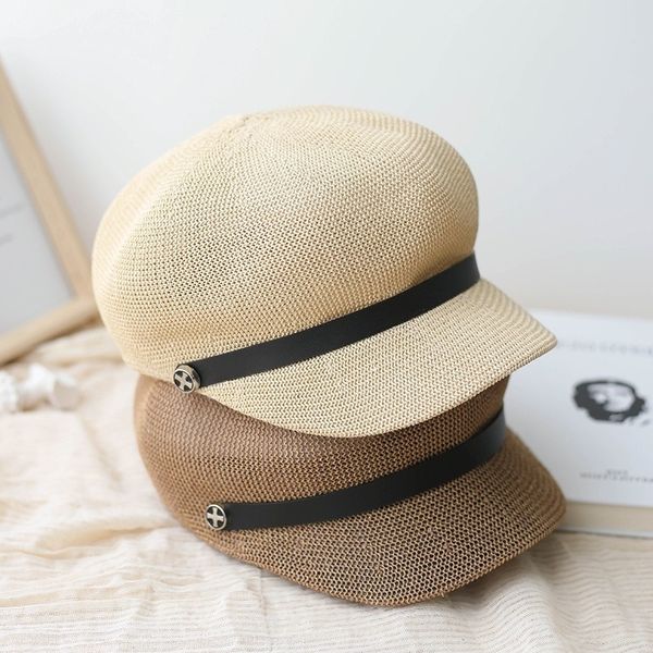 

women's thin british beret octagonal octagonal straw braided beret sun hat korean style all-match newsboy hat fashionable sky, Blue;gray