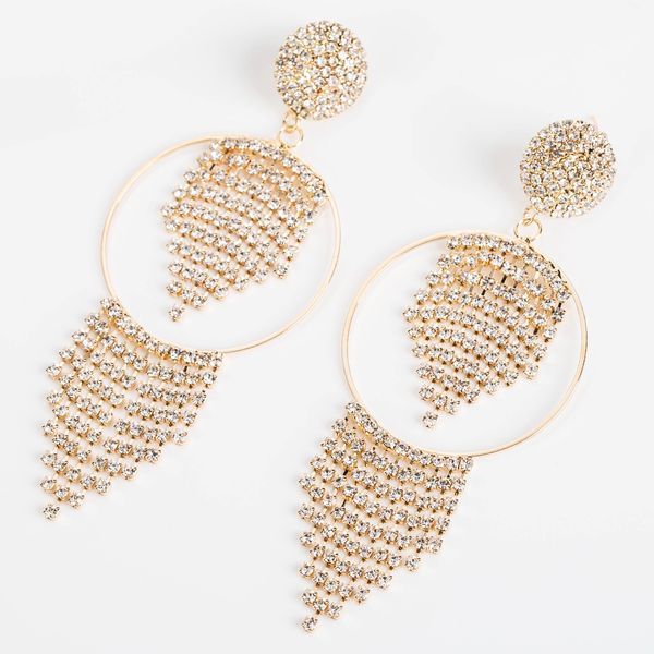 

exaggerated earrings acrylic diamond long multi-layer tassel earrings women's earrings, Golden