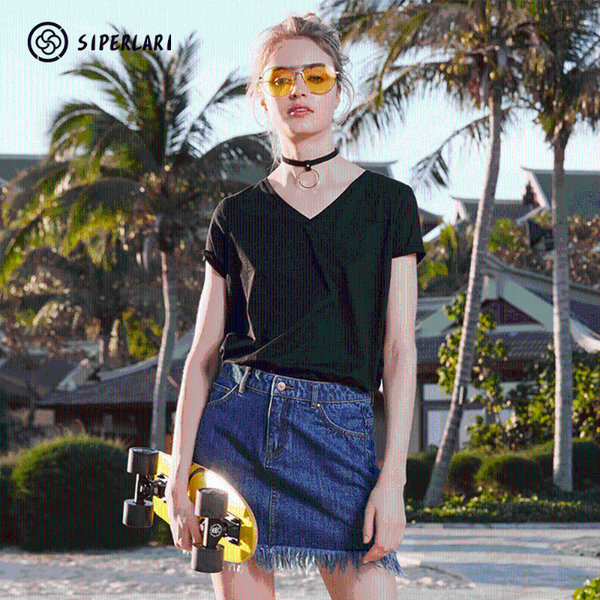 

women's t-shirt 2021 spring summer women cotton black v-neck short sleeve female tee slim white tshirts casual solid lady tshirt