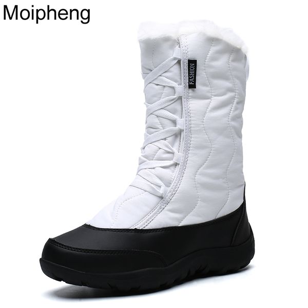

moipheng snow boots women new winter warm plush booties mid-calf waterproof ladies shoes round toe platform botas mujer invierno, Black