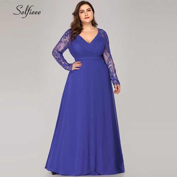 

plus size elegant dresses a-line v-neck lace full sleeve party gowns women evening formal vintage summer dresses 2020, Black;gray