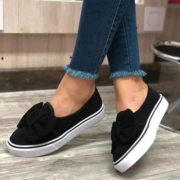 

women flock bowknot loafers ladies slip on walking shoes woman sneakers plus size 2020 casual female new fashion, Black