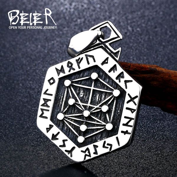 

beier 316l stainless steel norse viking vegvisir compass pendant necklace valknut odin's symbal of norse runic six stars bp8-312, Silver