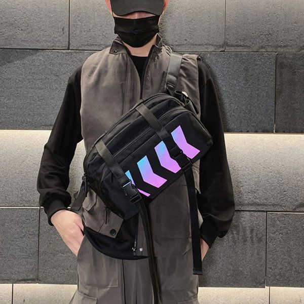 

men chest bag reflective waist bag pack men oxford casual travel belt bag hip-hop fanny pack large capacity chest phone pocket
