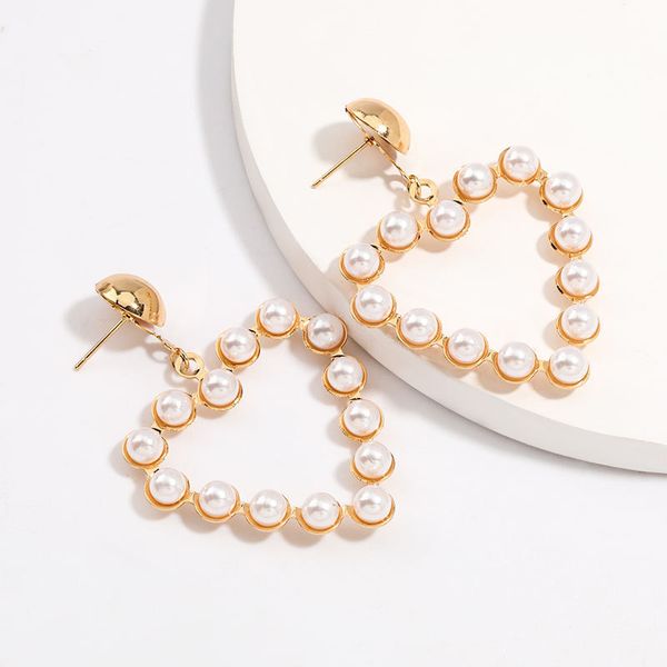 

simple all-match love-shaped alloy pearl geometric earrings female earrings, Golden