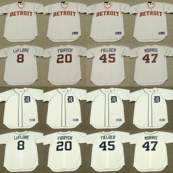 

detroit 8 ron leflore 20 mark fidrych 7 tom veryzer 45 cecil fielder 47 ack morris bbaseball jersey stitched, Black