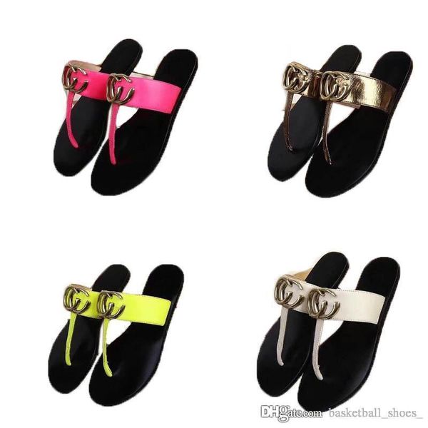 

with box genuine leather men and women 2020 sandal flip flops metal summer slipper large size 35-46, Black