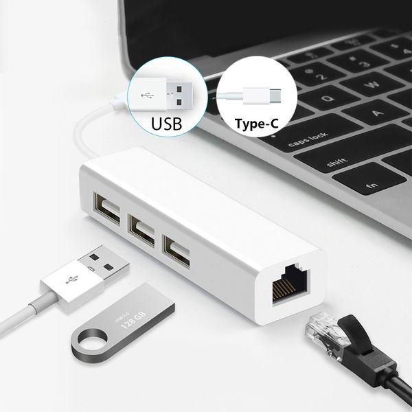 

usb ethernet with 3 port usb hub 2.0 rj45 lan network card usb to ethernet adapter for mac ios android pc rtl8152 2.0 hub
