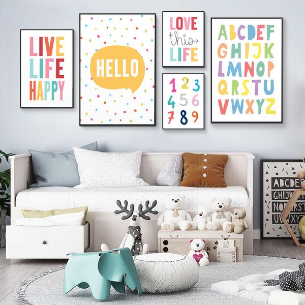 

rainbow abc alphabet nursery poster nordic wall art canvas prints painting picture children bedroom decoration playroom decor