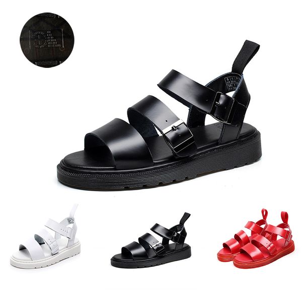 

doc genuine leather women beach shoes sandals open toe buckle platform handmade men summer outdoor sandals sport, Black