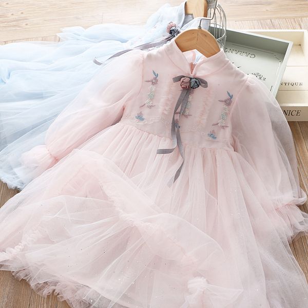 

2020 autumn baby girl's embroidered princess dress long-sleeved, Red;yellow