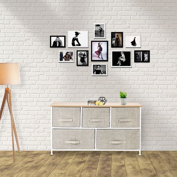 

2-tier широкий туалетный столик шкаф комод nursery dresser башня с 5 easy выдвижная ткань тумбы и металлической рамы