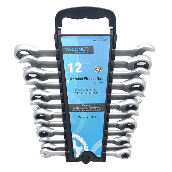 

6-17mm ratchet wrench set of tools ratcheting spanners 72t dull polish multitool with plastic rack pack