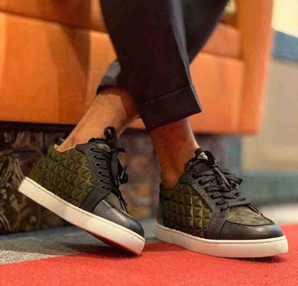 

brand red bottom men sneakers low shoes rantulow junior flat men diamond geunine leather outdoor trainer summer sports shoes, Black