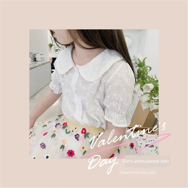 

ye8qb girls' doll lace wear children's children's collar shirt 2020 new korean style hollow-out lace short-sleeved t-shirt fo, White;black