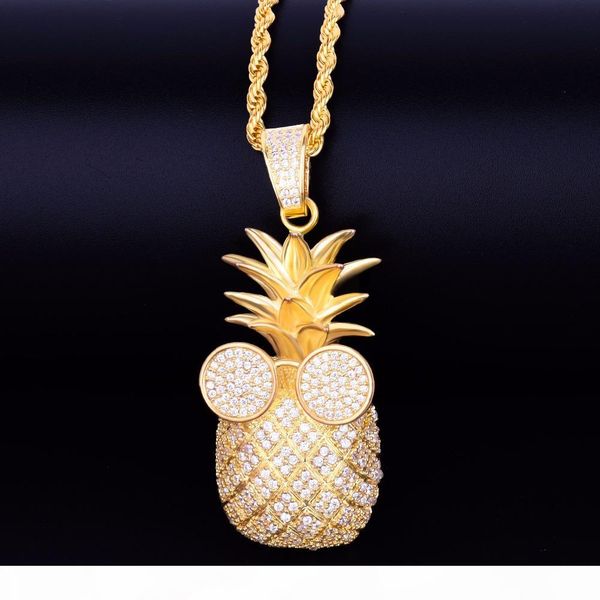 

gold pineapple shape necklace & pendant with rope chain cubic zircon men's women hip hop rock jewelry 2.5x5.7cm, Silver