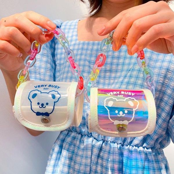 

bentoy milkjoy cute korea fashion bear coin purse laser colorful earphone case lisptic holder children kawaii hnadbag gift bags, White