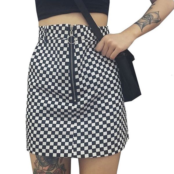 

women a line skirt high waist mini skirt summer short skirt fabala grid pattern casual plaid black short