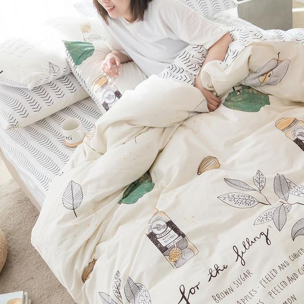 

100% cotton bedding sets green apple printing quality bed sheet duvet cover pillowcase home  king size home textiles