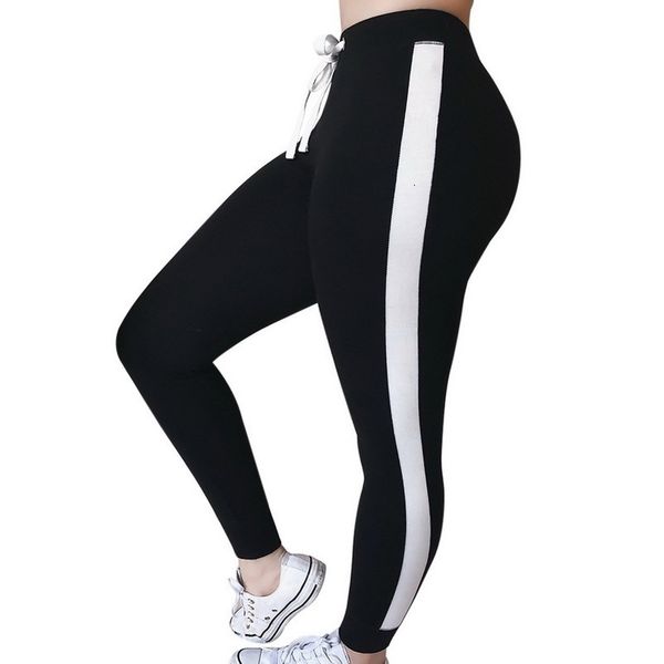 

women fashion slim fitness long pants casual side striped elastic waist gyms leggings jogger sweatpants female trousers, Black