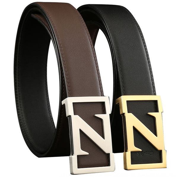 

3.8/3.4cm wide stainless steel buckle smooth buckle men's layer cowhide real belt belt belt, Black;brown