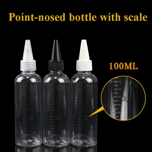 

5pcs 100ml refillable bottles liquid bottle with twist off cap graduation bottle silk printing for hair gel cosmetic liquid