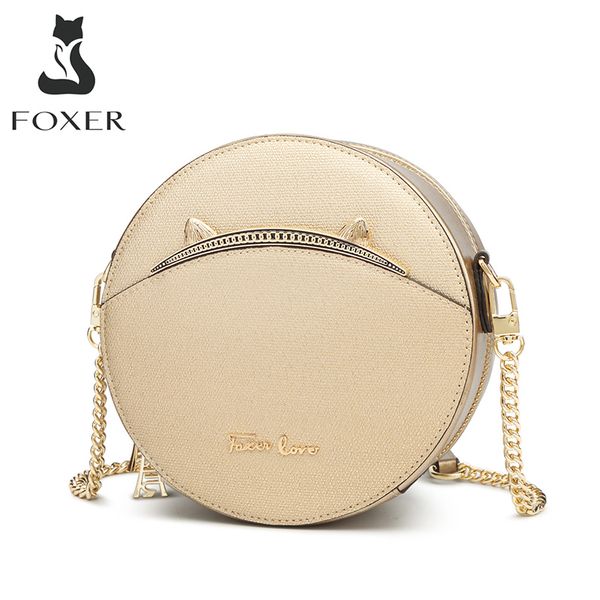 

foxer девушка вскользь круглого мешок плеча chic luxury gold мешок вечер для перекрестного тела леди высокого качества кожи коровы женского
