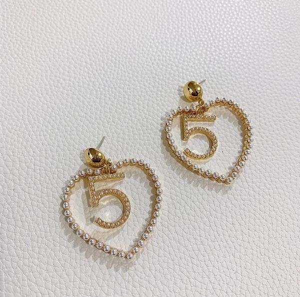 

fashion-2020 south korea dongdaemun new pearl love earrings exaggerated number 5 hollow earrings net red tide popular temperament earrings, Silver