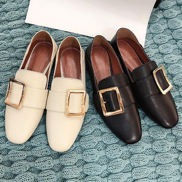 

leather women's flats genuine luxury fashion women's shoes casual shallow slip-on shoes soft leather loafers, Black