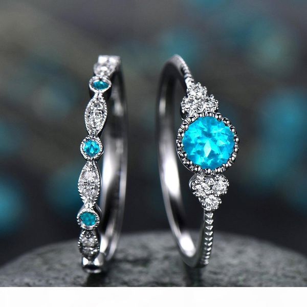 

birthday stone zircon ring diamond crystal ring set couple rings women fashion jewelry gift drop ship, Silver