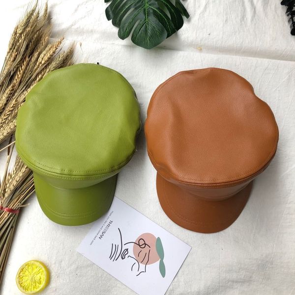 

beretcap beret special women's pu beret army hat solid color all-match simple painter hat, Blue;gray