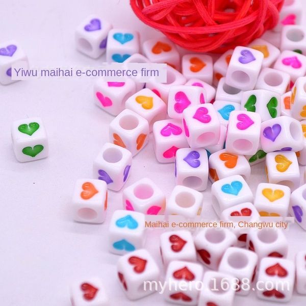 

8385-6x6mm square inner heart love accessories beads big hole heart-shaped colorful beads children di handmade accessories, Silver