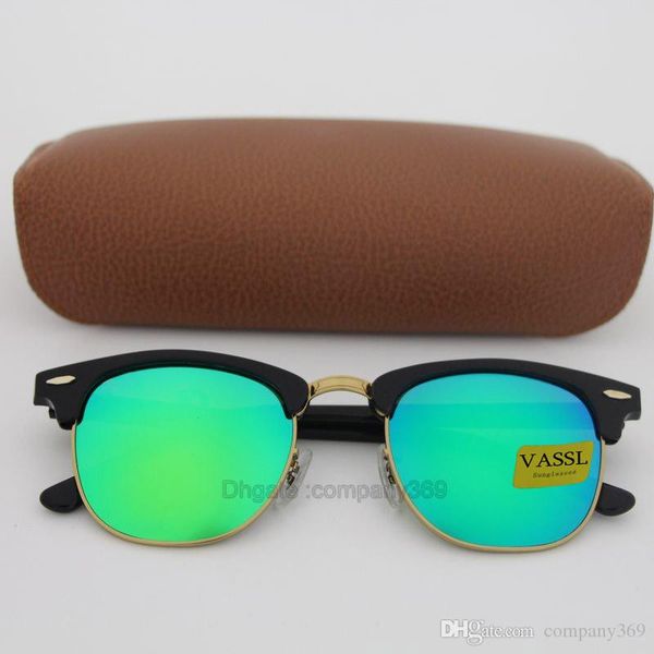 

1pcs wholesale price vassl 51mm half frame green mirror sunglasses womens mens uv400 mirror sunglasses with box, White;black