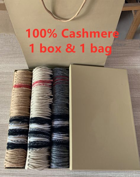 

with gift box & paper bag 2020 women luxury designer scarfs shawls winter fashion 100% cashmere scarf for men classic plaid scarves pashmina, Blue;gray