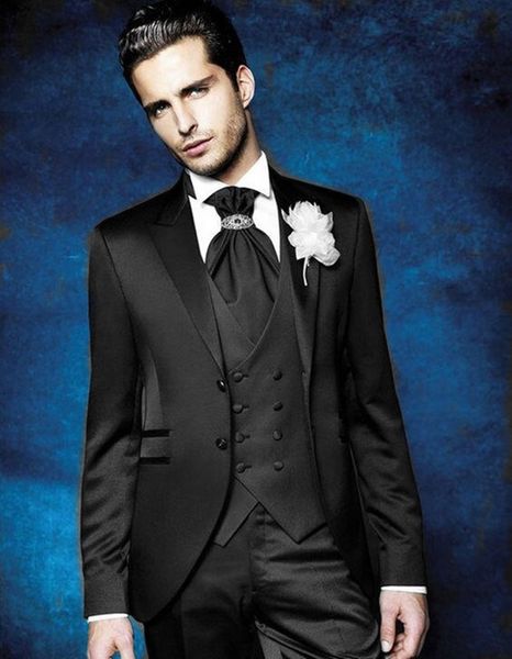 

classic peak lapel wedding tuxedos slim fit suits for men groomsmen suit three pieces prom formal suits (jacket+pants+vest+tie) w171, Black;gray