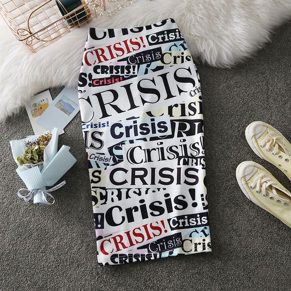 

new womens pencil skirt summer graffiti 2020 new fashion letter print high waist slim skirts large size female falda, Black