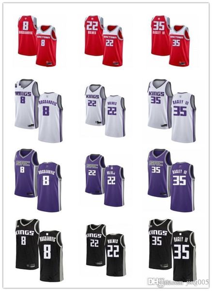

men women youth sacramento kings 8 bogdan bogdanovic 35 marvin bagley iii 22 richaun holmes purple custom basketball jersey, Black;red
