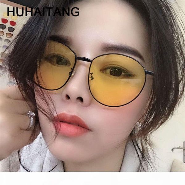 

huhaitang vintage oval sun glasses women metal round sunglasses men designer outdoor woman yellow sunglass for mens, White;black