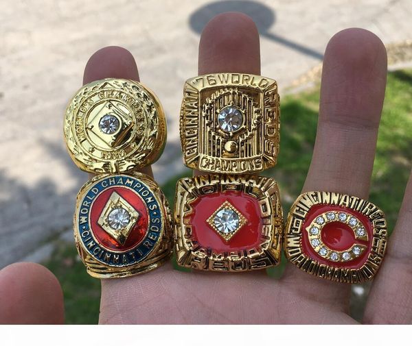 

5шт 1901 1940 1975 1976 1990 reds чемпионат мира бейсбол цинциннати ring set сувенирных мужчины вентилятор подарки 2019 оптовая перевозка гр, Golden;silver