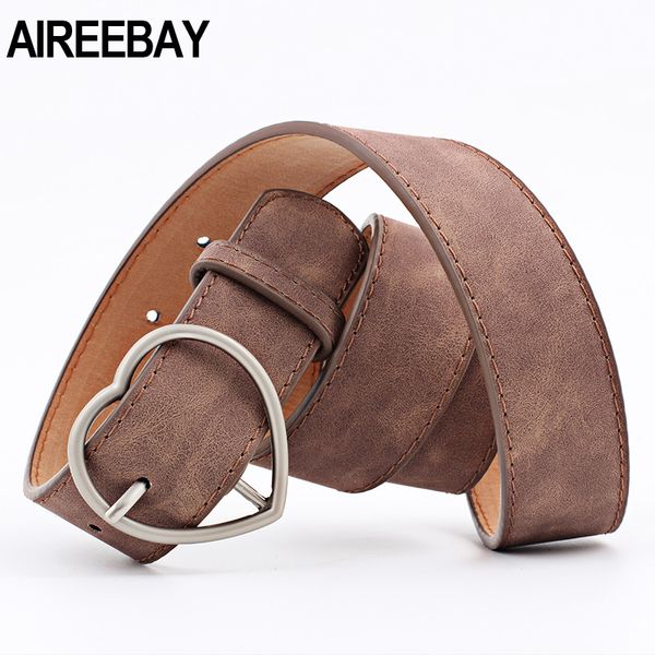 

designer bag korea style women leather belts heart shape pin buckle pu female belt adjustable waist belt, Black;brown
