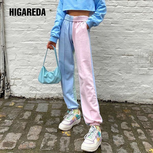 

women's pants & capris colorful patchwork casual track women loose high waist long trousers ladies korean fashion sweatpants summer, Black;white
