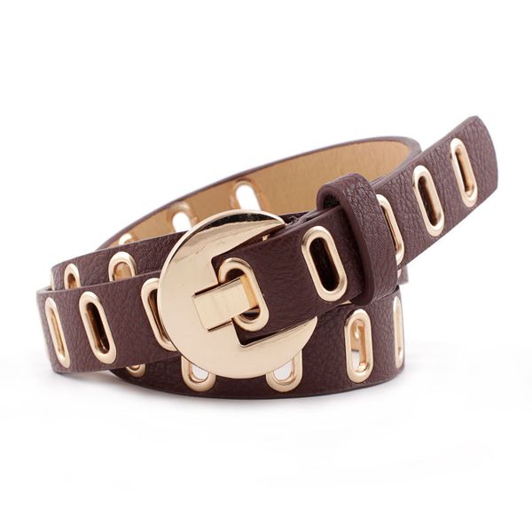 

fashionable wild hollow decorative women leather belt simple korean version with jeans pu belt female, Black;brown