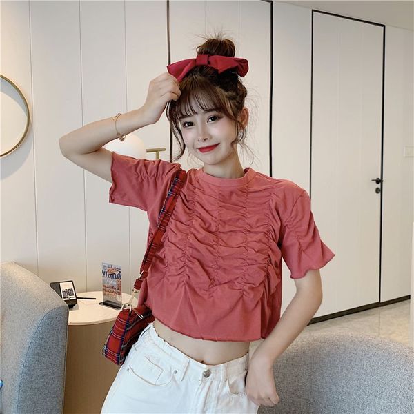 

summer short sleeve girl blouses women pleated short shirts sweet blusas, White