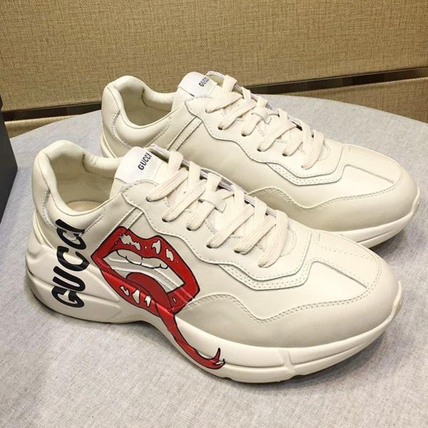 

men shoes sneakers breathable with box rhyton leather sneaker men shoes casual rubber soles chaussures pour hommes luxury luxury drop ship