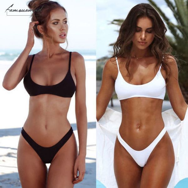 

bikini 2020 women polyester thong bikinis set girls solid beachwear female bathing suit black white swimming suit biquini, White;black