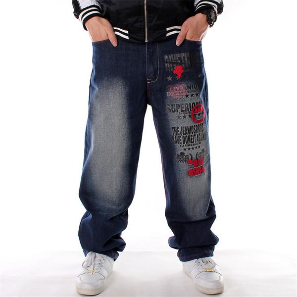 

men spring and autumn fashion brand hip hop style letter embroidery denim jeans male casual loose jeans trousers pants 130kg, Blue